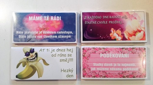 22, 23, 24, 25  (zleva) Čokoláda s popisem