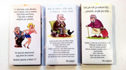 55, 56, 57  (zleva) Čokoláda s popisem